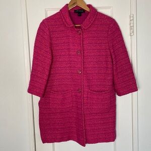 St. John Pink Wool-Blend Tweed Button-Front Coat